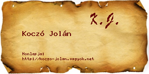 Koczó Jolán névjegykártya
